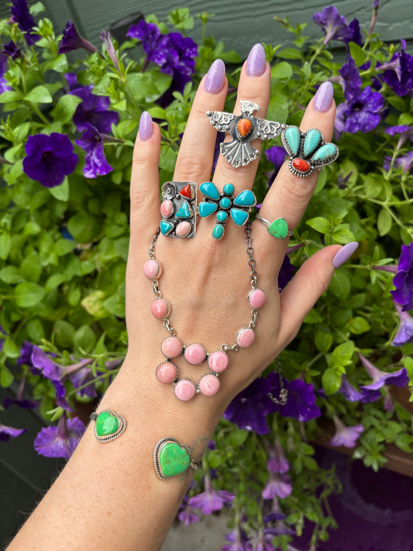 Double Heart Cuff- Green