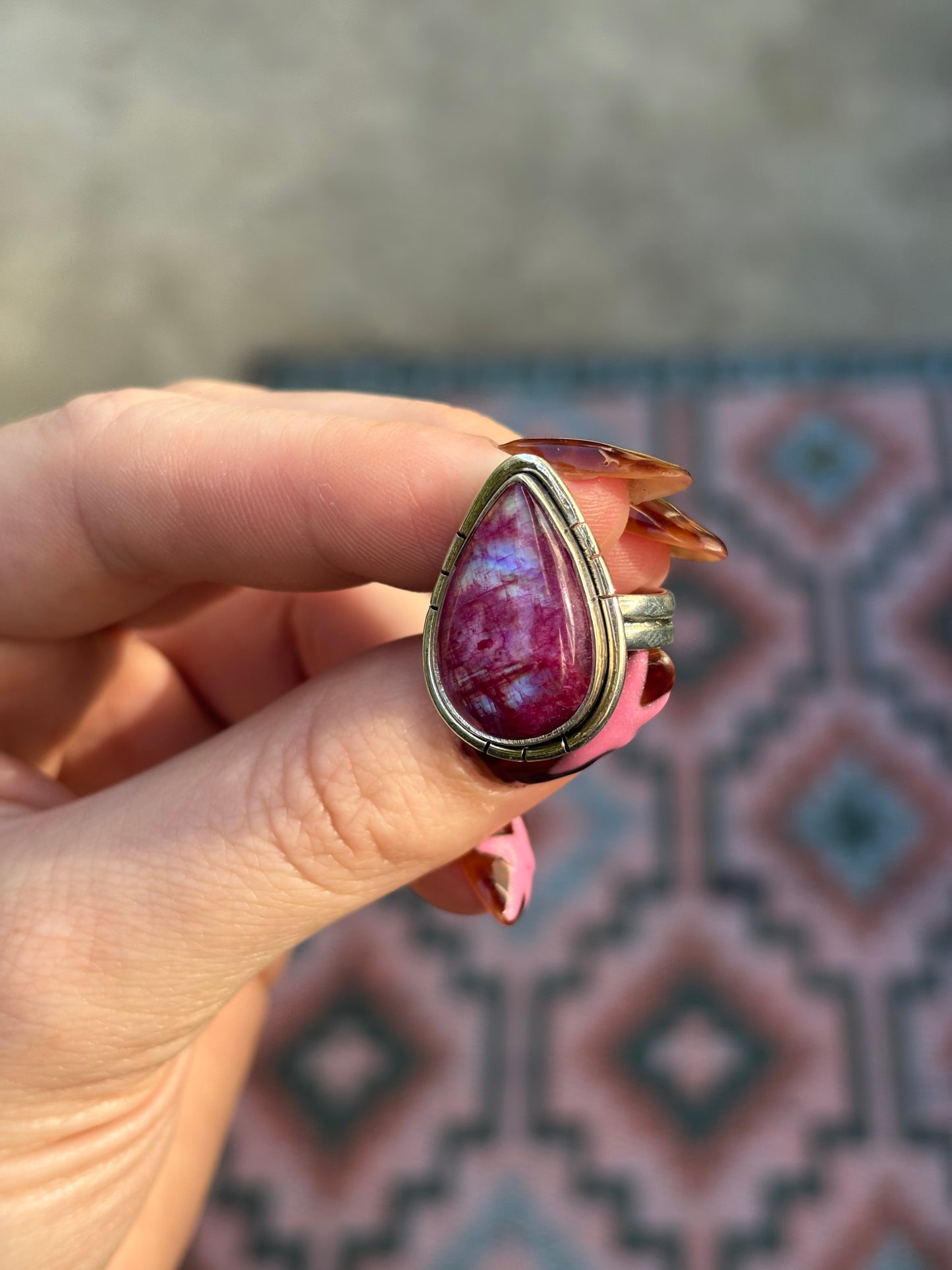 Dark Pink Moonstone Ring- 6.25