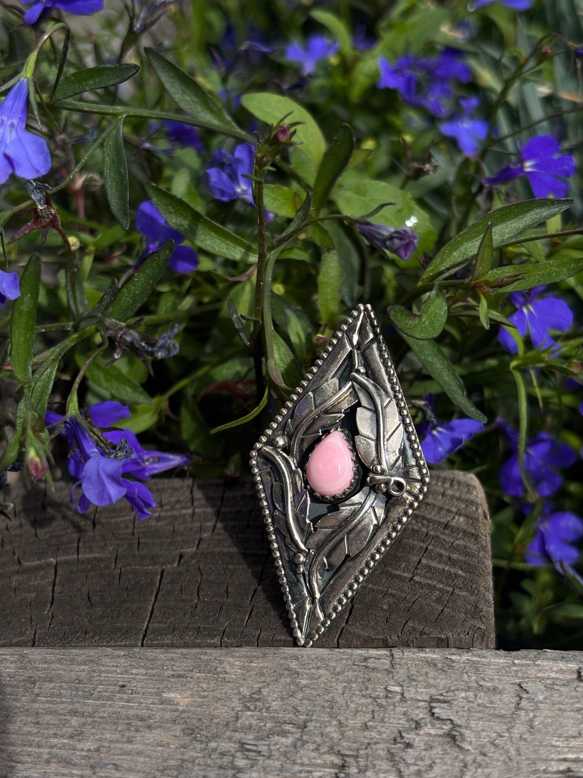 Large Sterling & Pink Ring-9.5