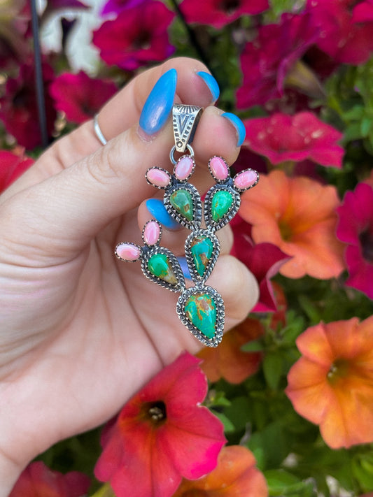 Green & Pink Cactus Pendant