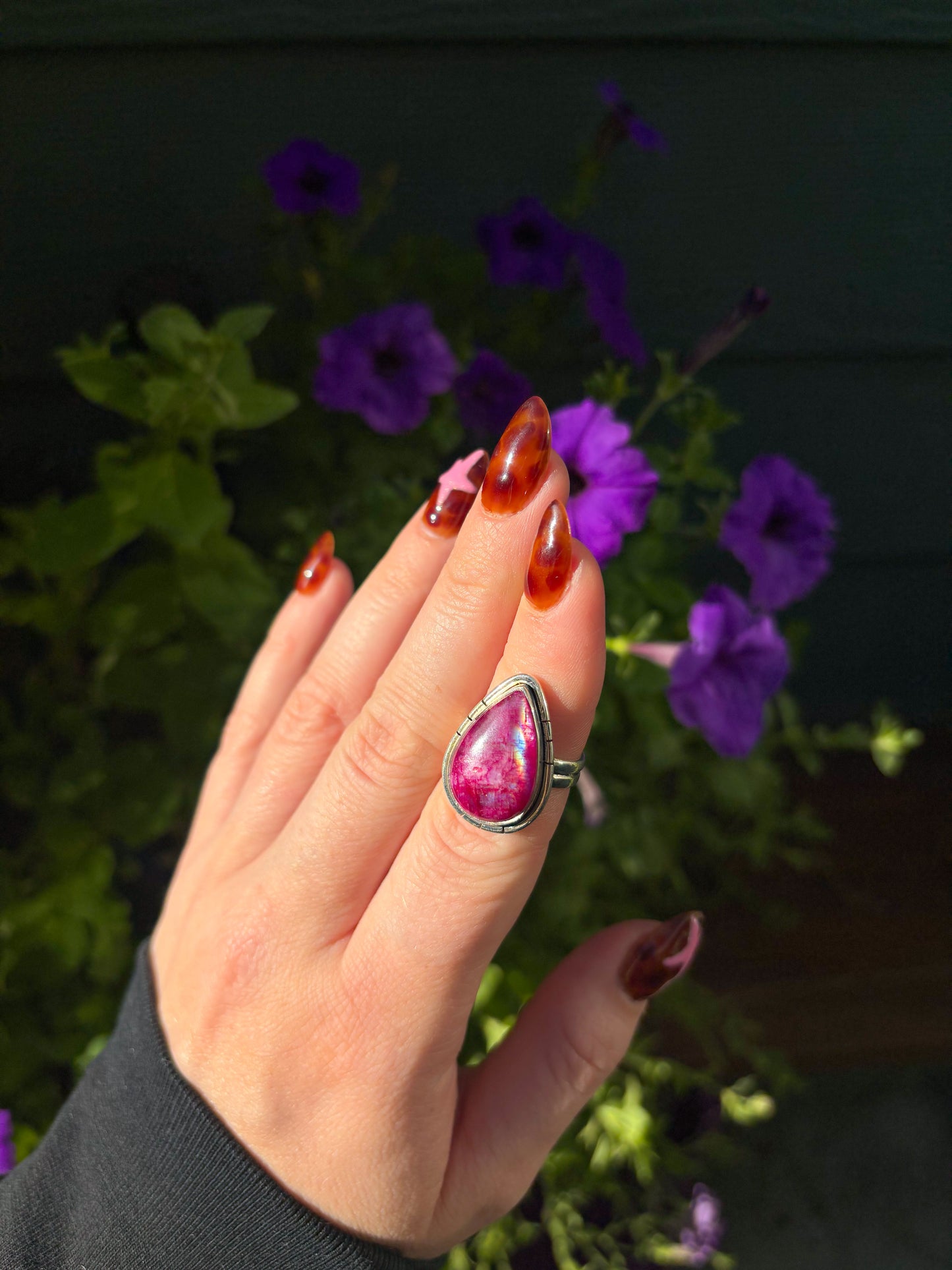 Dark Pink Moonstone Ring- 6.25