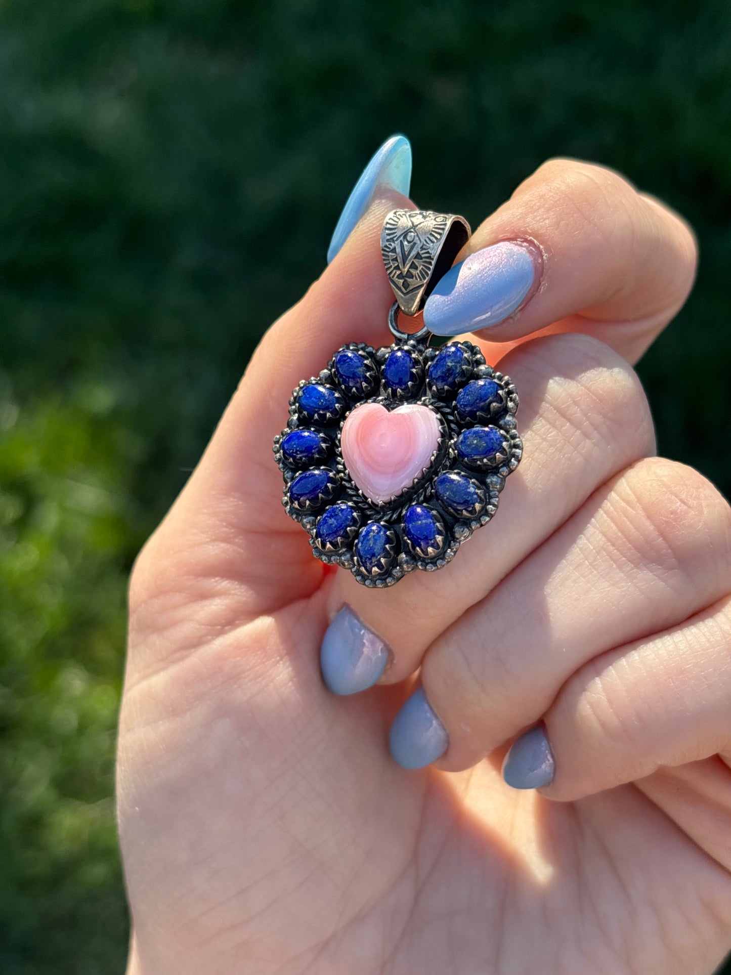Pink Conch & Lapis Pendant