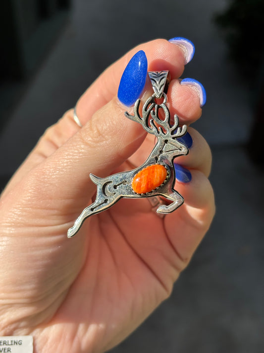 Deer Pendant - Orange Spiny