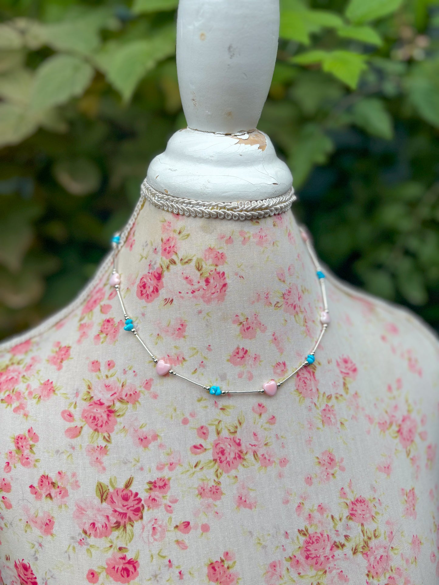Native Pink Hearts & Turquoise Necklace