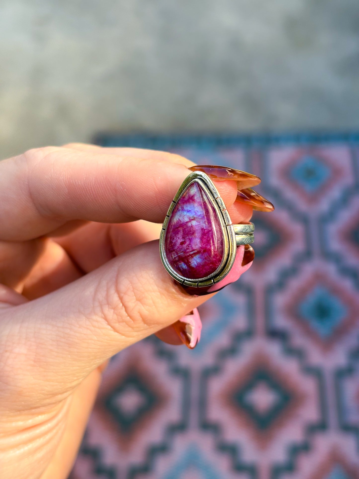 Dark Pink Moonstone Ring- 6.25