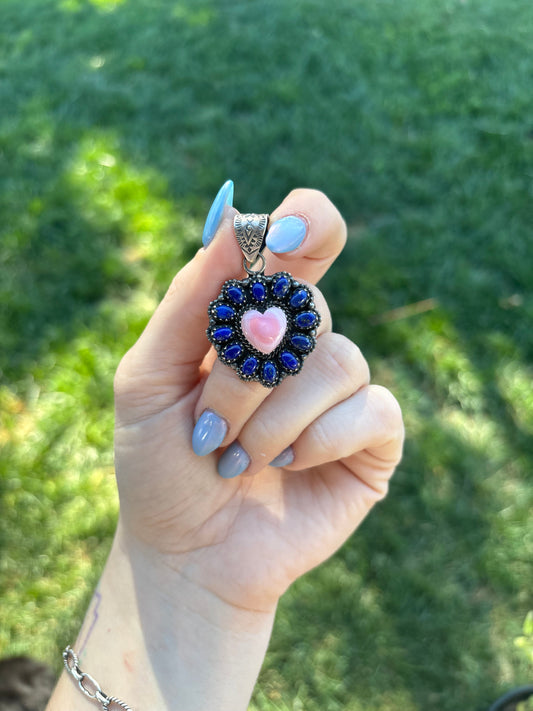 Pink Conch & Lapis Pendant