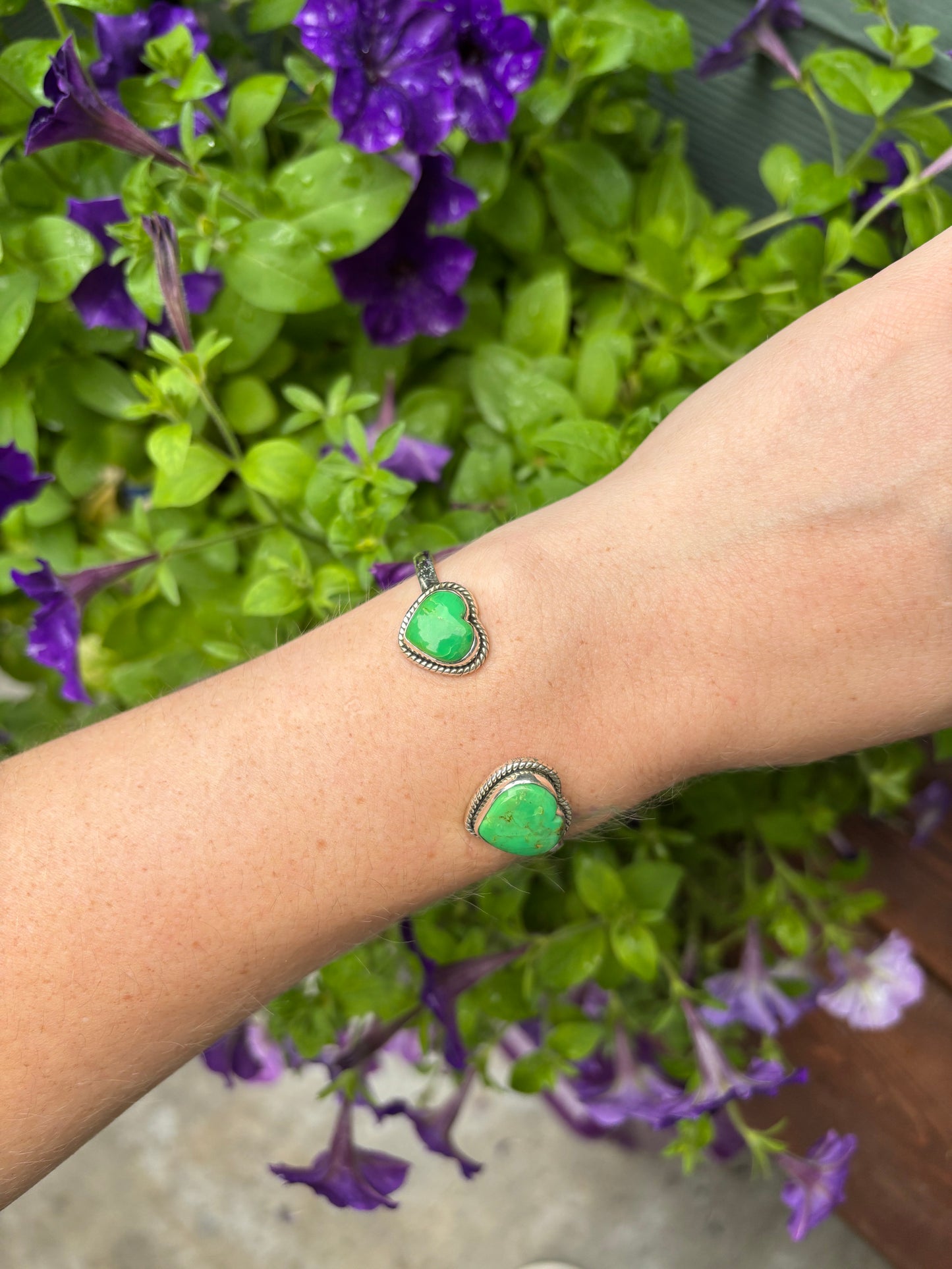 Double Heart Cuff- Green