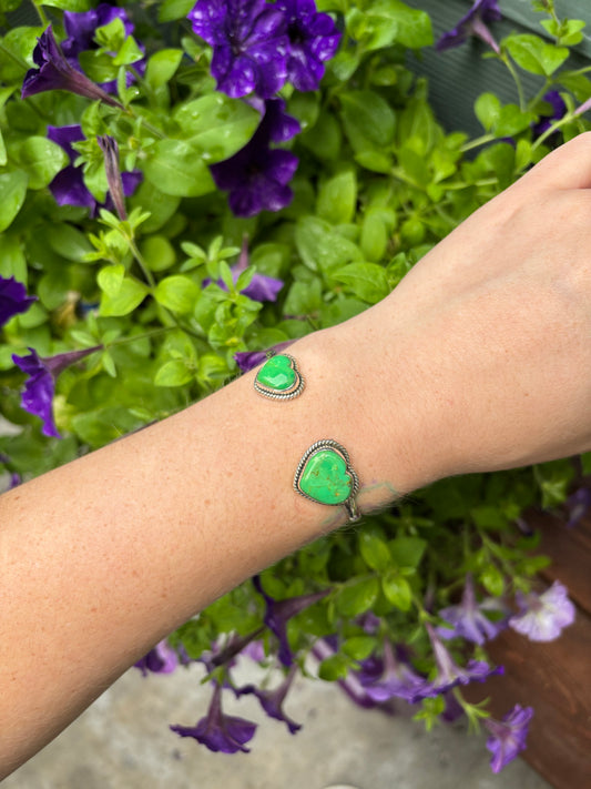 Double Heart Cuff- Green