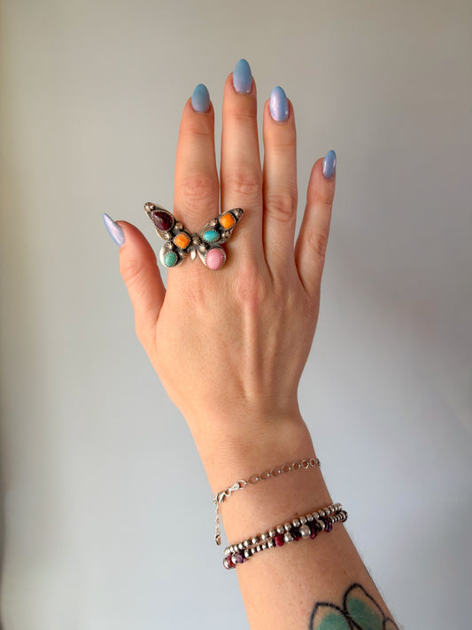 Multistone Butterfly Ring-Adj.
