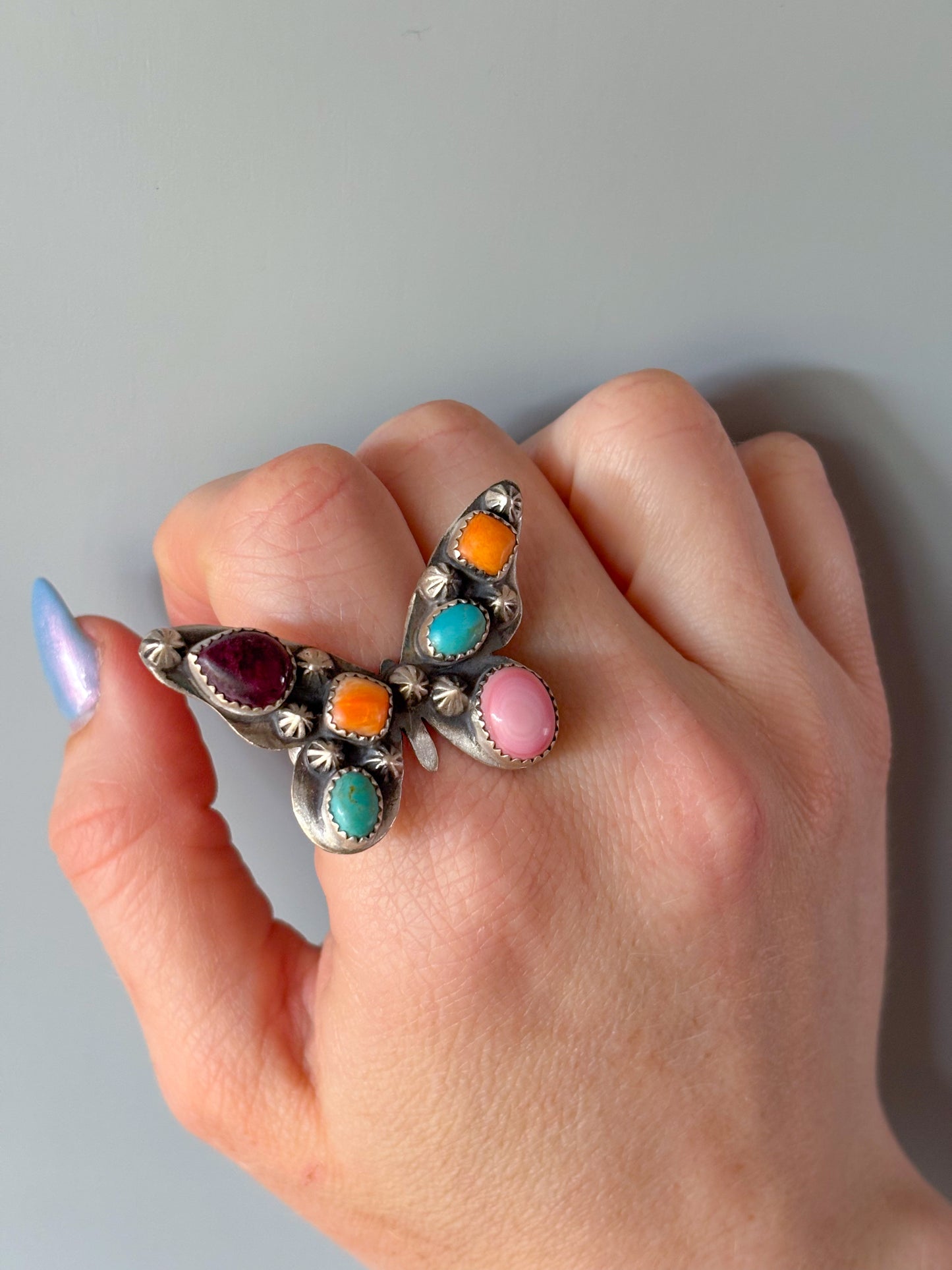 Multistone Butterfly Ring-Adj.