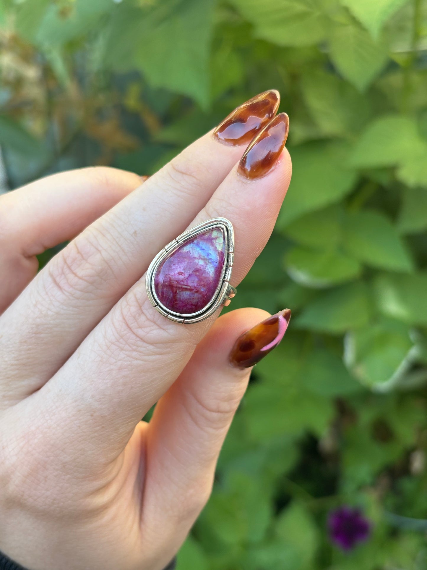 Dark Pink Moonstone Ring- 6.25