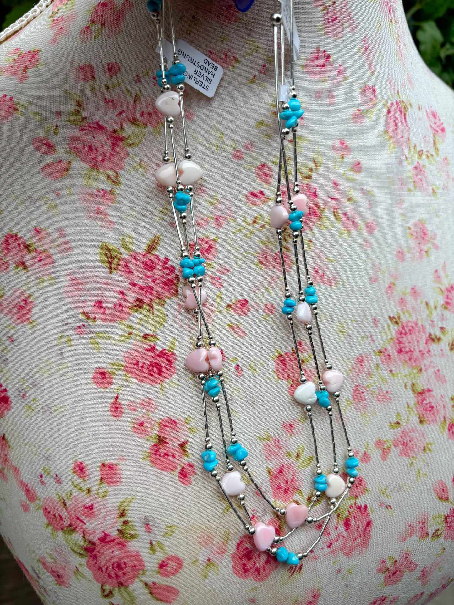 Native Pink Hearts & Turquoise Necklace