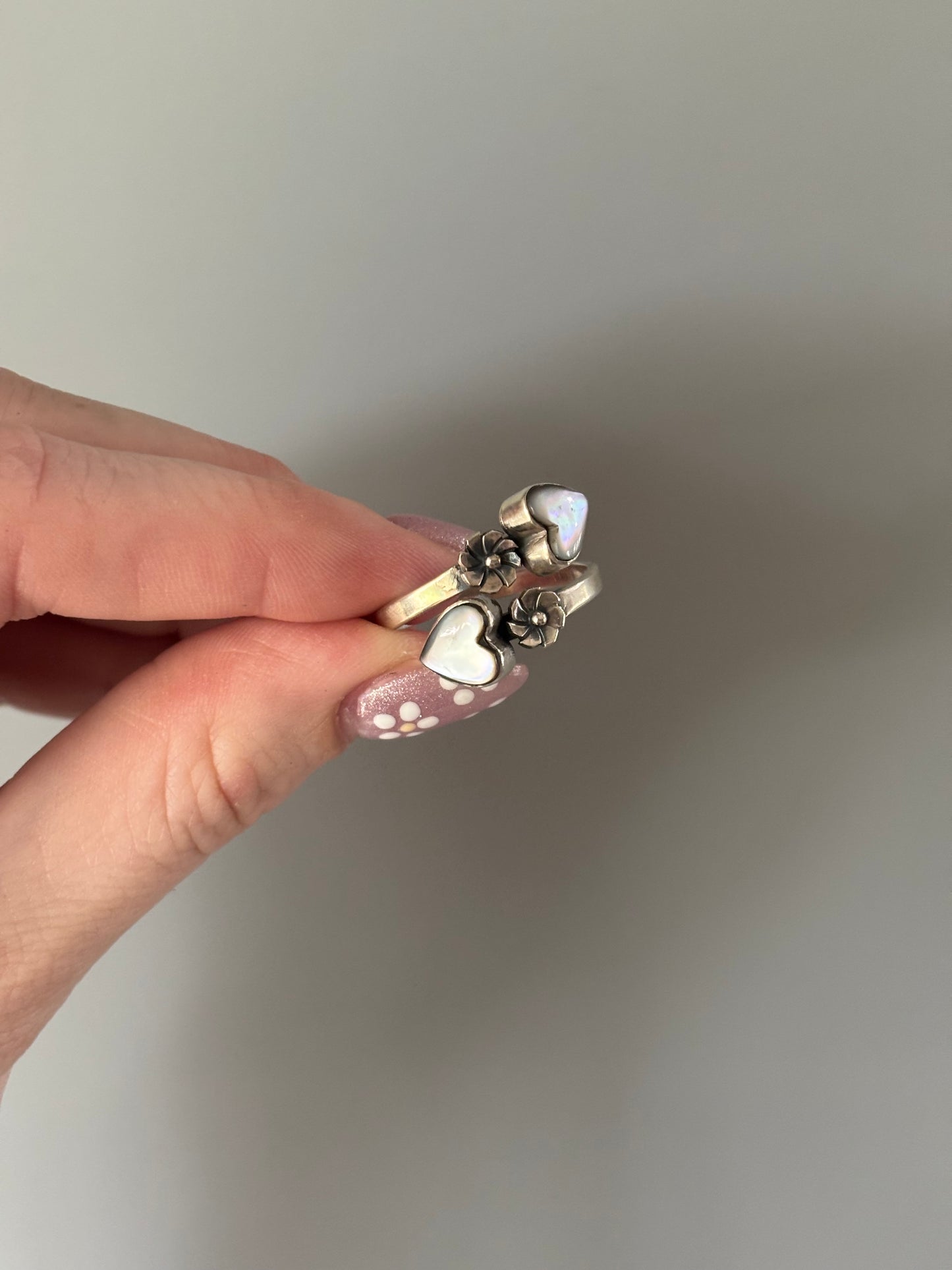 White Abalone Heart Ring- Adjustable