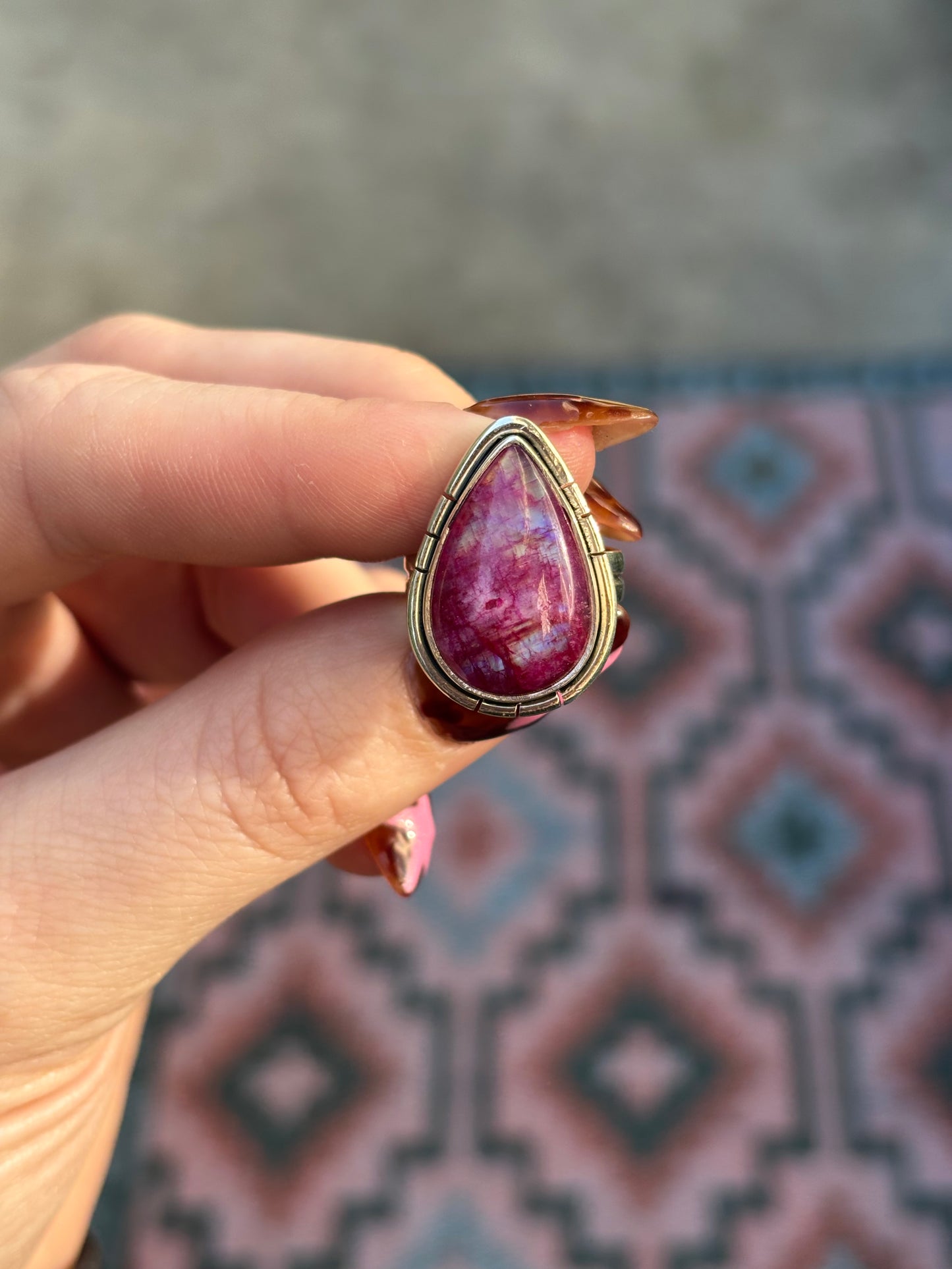 Dark Pink Moonstone Ring- 6.25