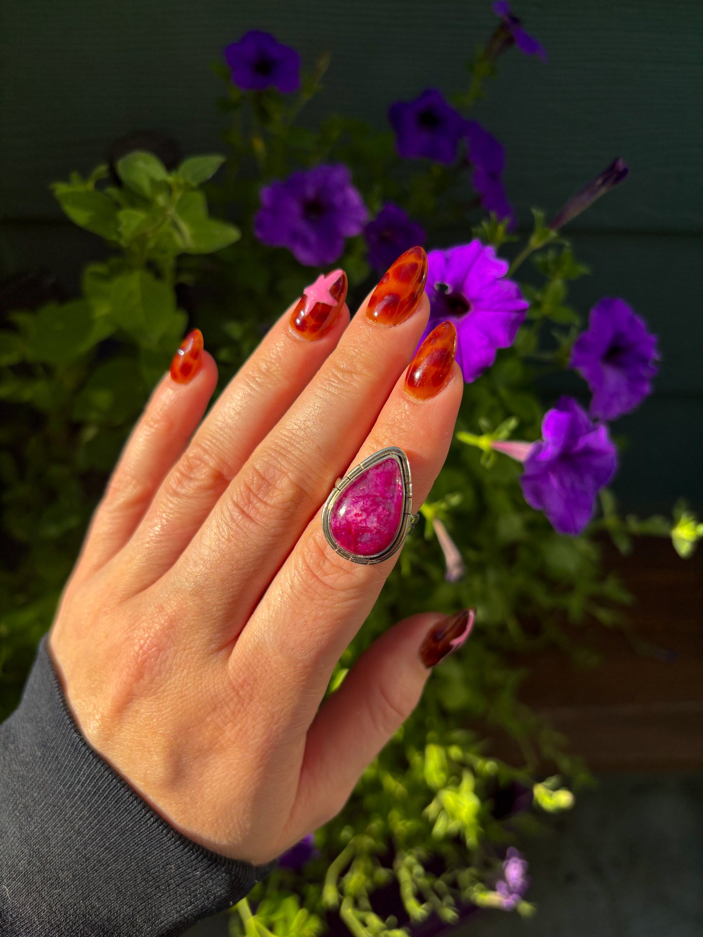 Dark Pink Moonstone Ring- 6.25
