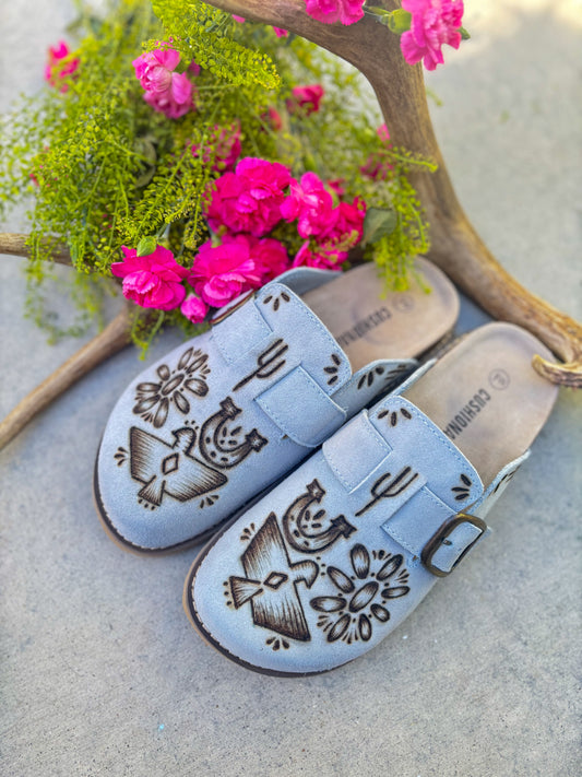 Blue Suede Clogs