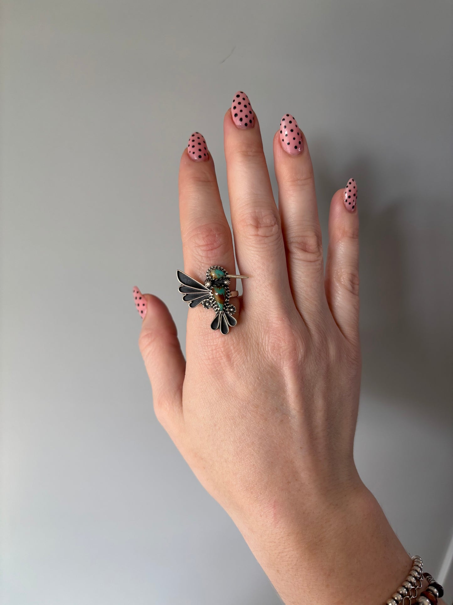 Turquoise Hummingbird Ring-Adj.