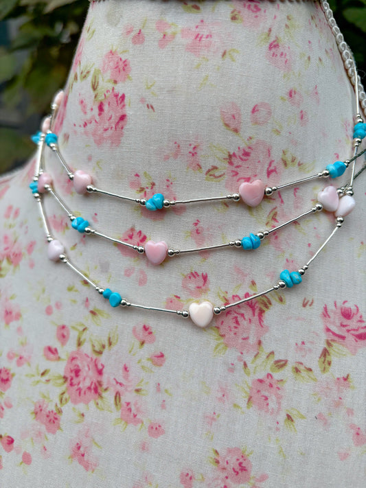 Native Pink Hearts & Turquoise Necklace