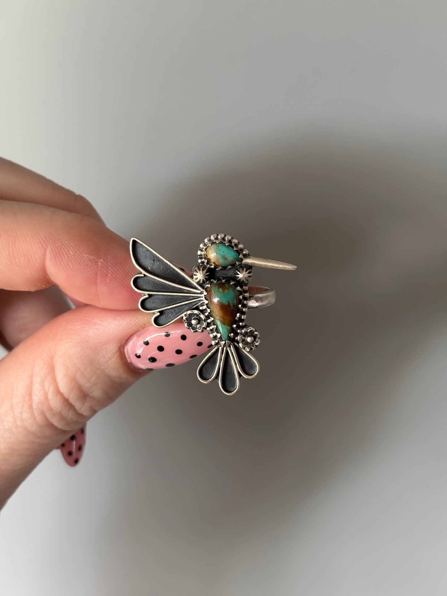 Turquoise Hummingbird Ring-Adj.