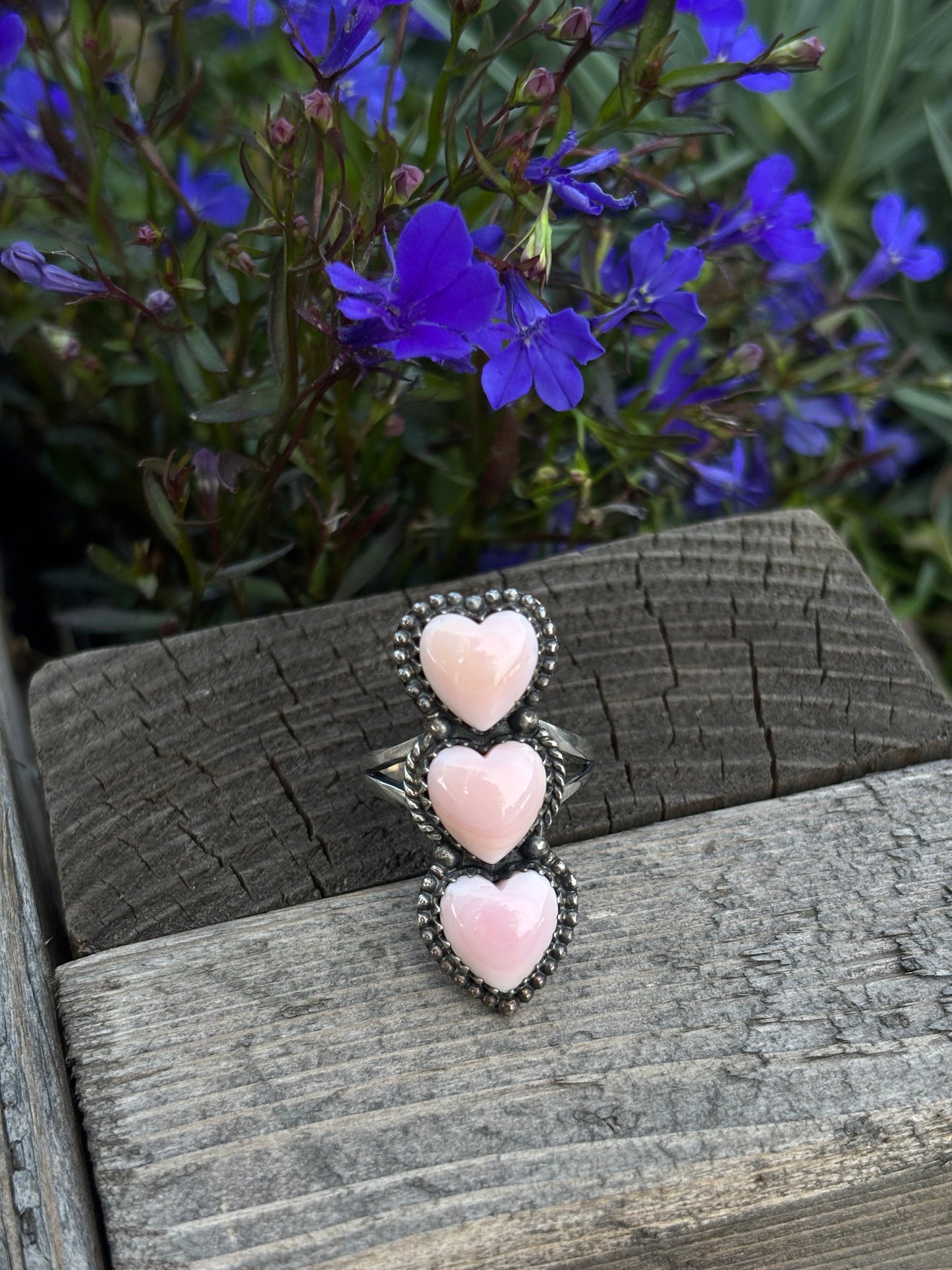 3 Pink Hearts Ring-8.75