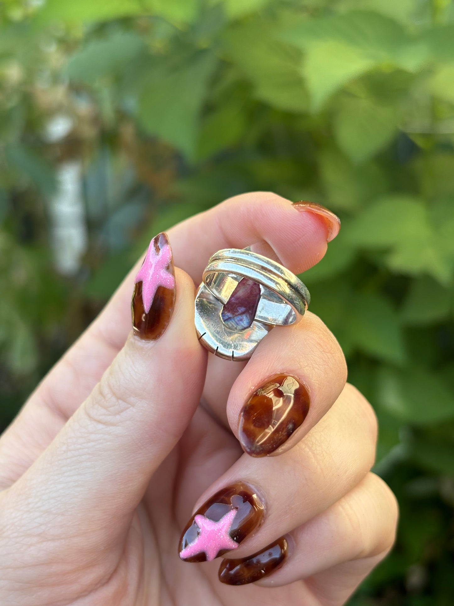 Dark Pink Moonstone Ring- 6.25