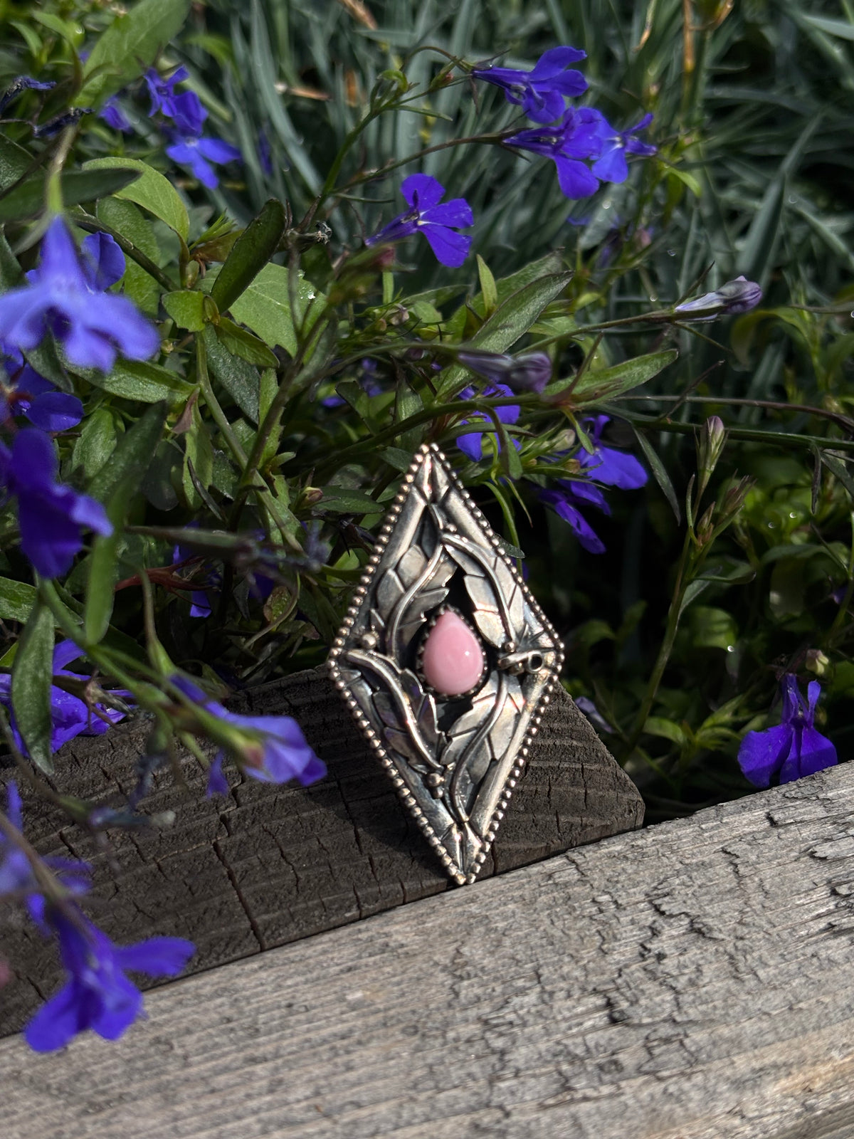 Large Sterling & Pink Ring-9.5