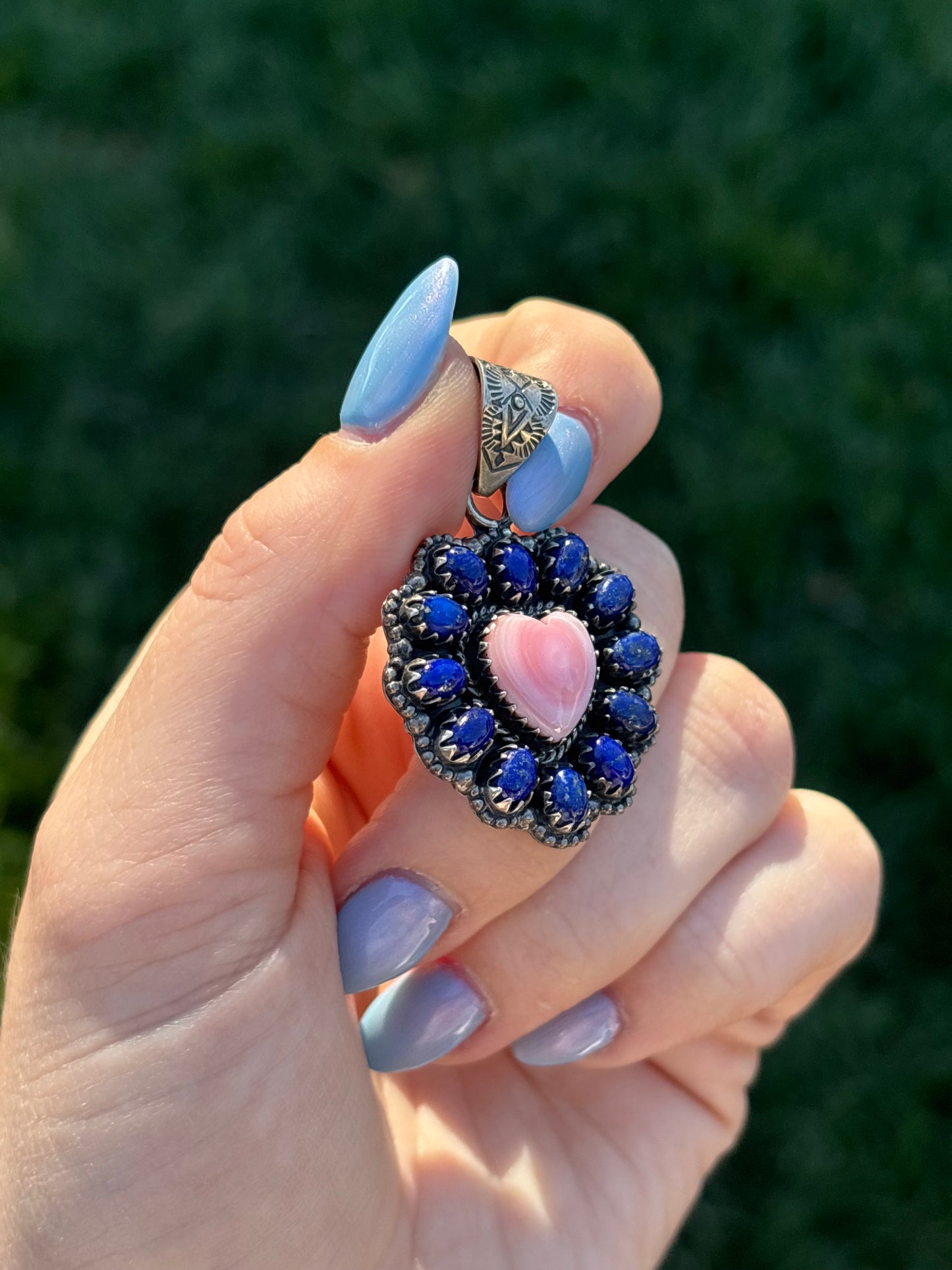 Pink Conch & Lapis Pendant