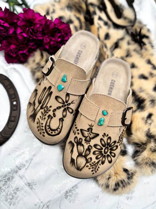 Tan Suede Clogs - 6.5