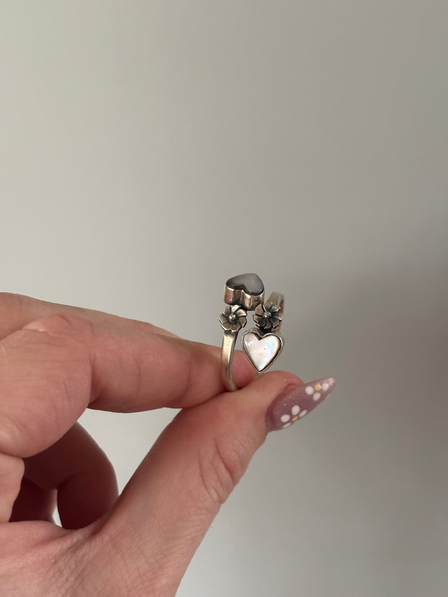White Abalone Heart Ring- Adjustable