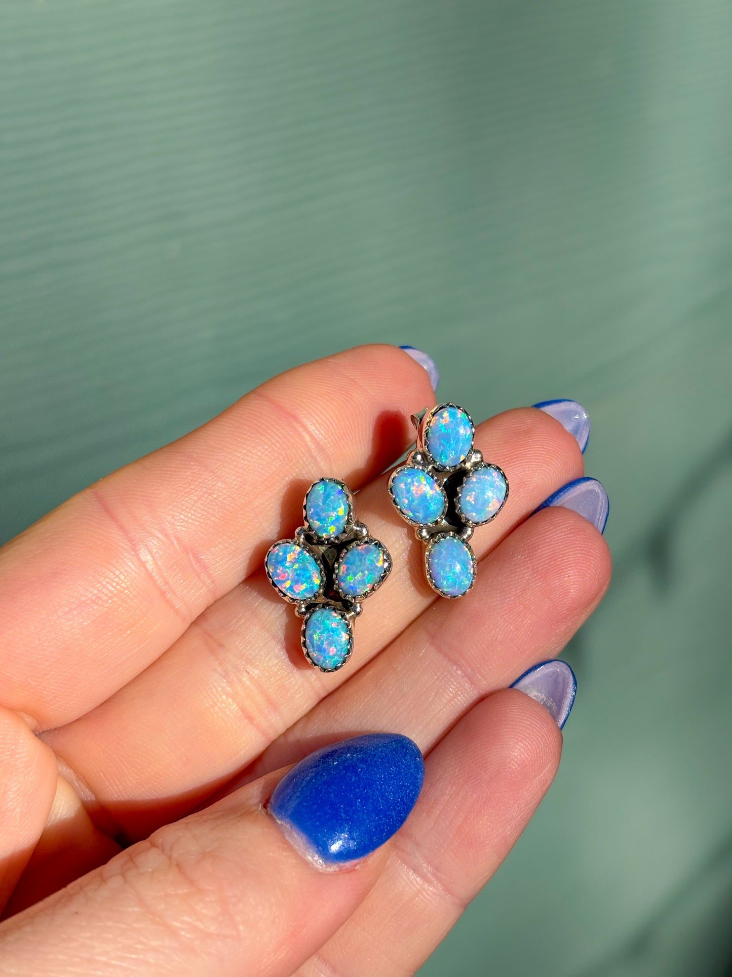Blue Opal Cluster Earrings