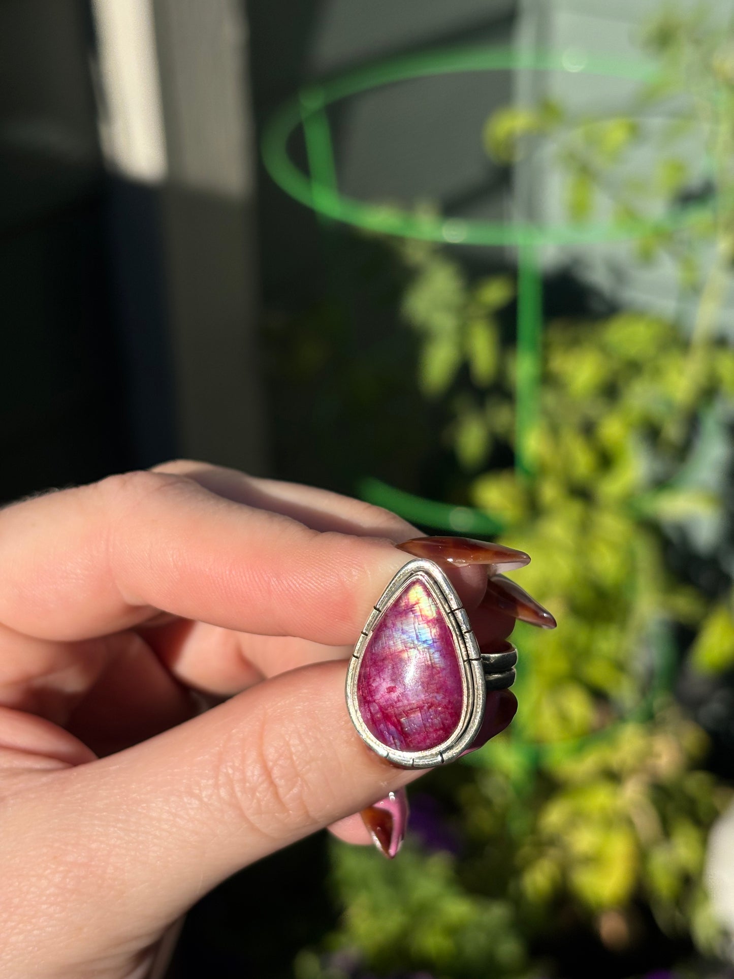 Dark Pink Moonstone Ring- 6.25