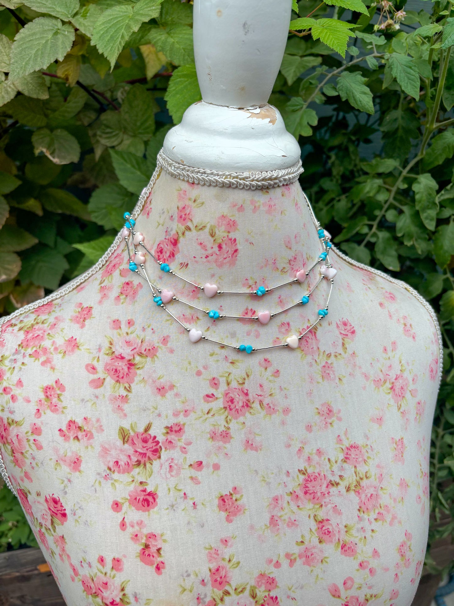 Native Pink Hearts & Turquoise Necklace
