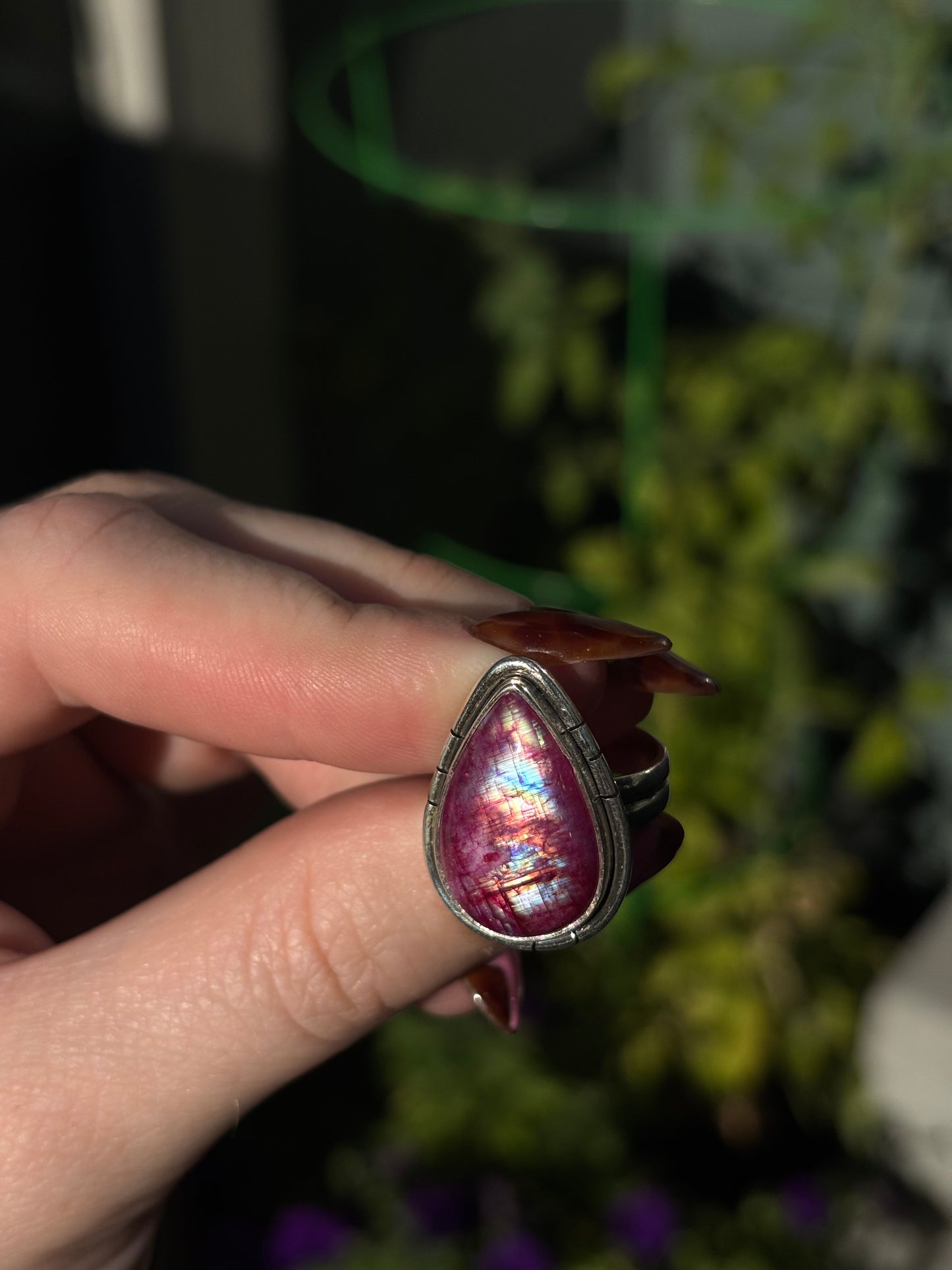 Dark Pink Moonstone Ring- 6.25