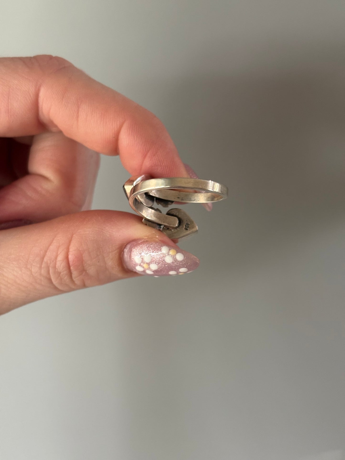 White Abalone Heart Ring- Adjustable
